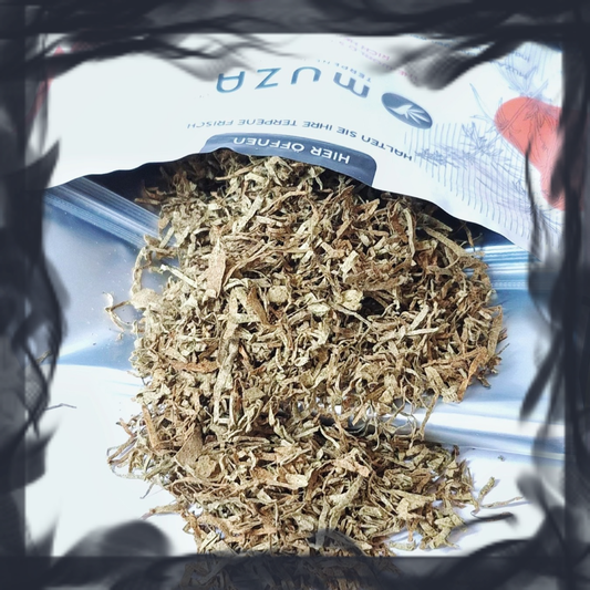 MUZA Hemp Clementine geöffnet, tabakähnliches Nutzhanfmaterial mit Zitrusterpenen