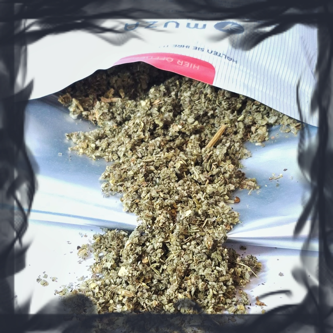 MUZA Herbal Sativa geöffnet, Kräutermischung auf Eibisch-Basis