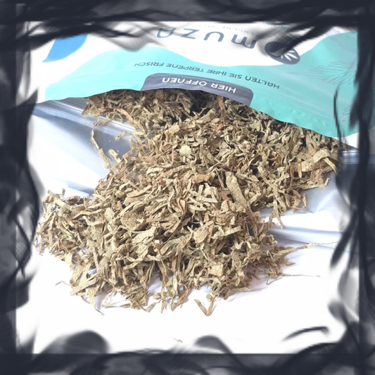 MUZA Hemp Super Kush geöffnet, tabakähnliches Nutzhanfmaterial mit Kush-Terpenen